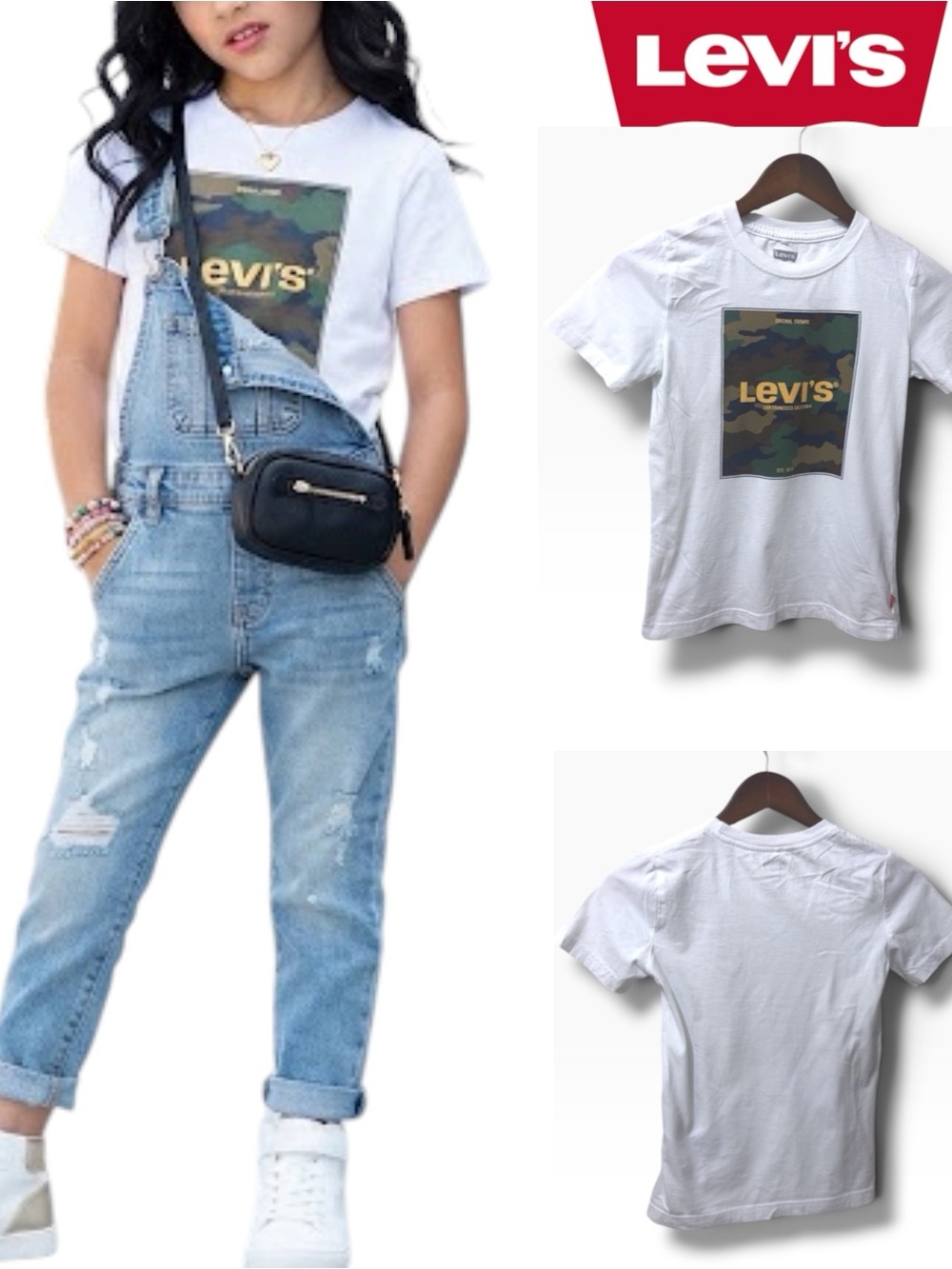 Levi's | NWOT Cotton White Camo Box Logo Graphic T-Shirt (Size S 7/8)